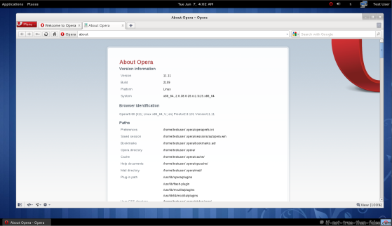 Opera 11.11 running on Fedora 15 64-bit Opera 11.11 running on Fedora 15 64-bit