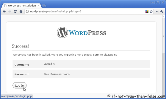 WordPress Installation Completed WordPress Installation Completed