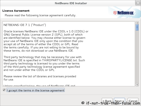 Netbeans 7.1 Accept license agreement