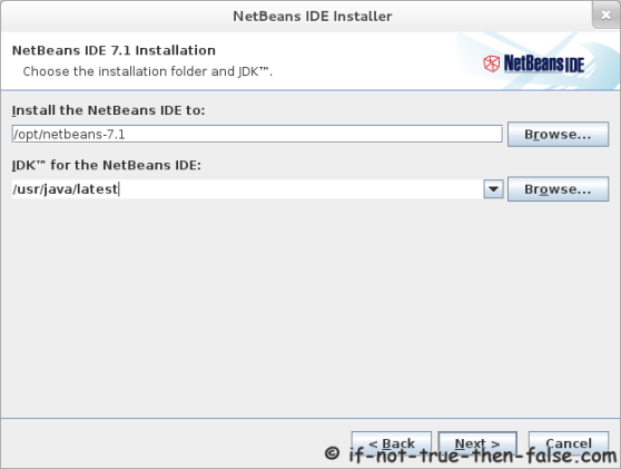 Netbeans 7.1 Choose installation directory and JDK version