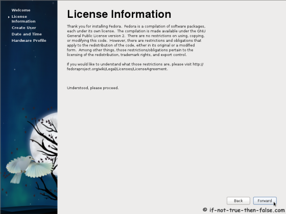 Fedora 15 (F15) Accept License