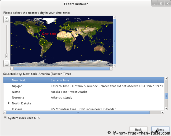 Fedora 16 Installer - Select Timezone