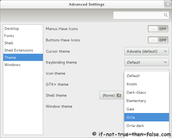 Advanced Settings (gnome-tweak-tool) User themes shell theme
