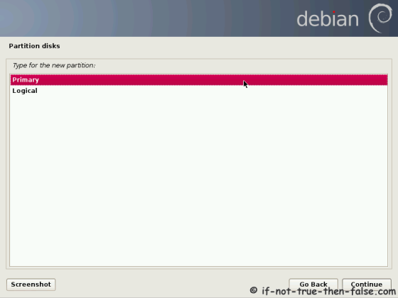 Debian Select Primary or Logical Partition