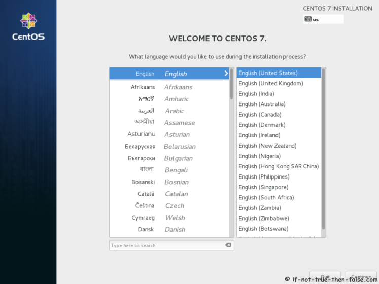 CentOS 7.7 Select Language