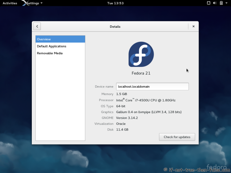 Fedora 21 Gnome 3.14.2 Details