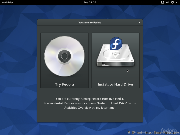Start Fedora 22 Installation Click Install to Hard Drive