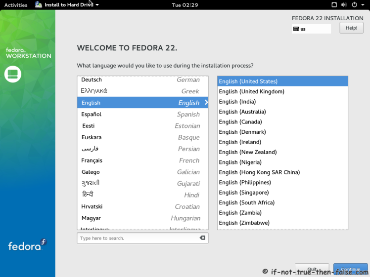 Fedora 22 Select Language