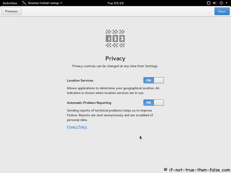Fedora 22 Privacy Settings