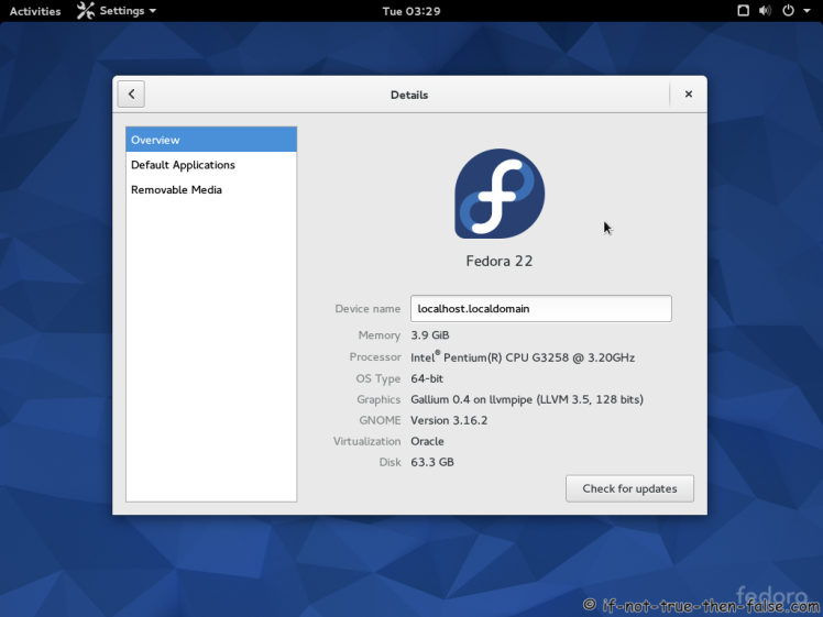 Fedora 22 Gnome 3.16.2 Details