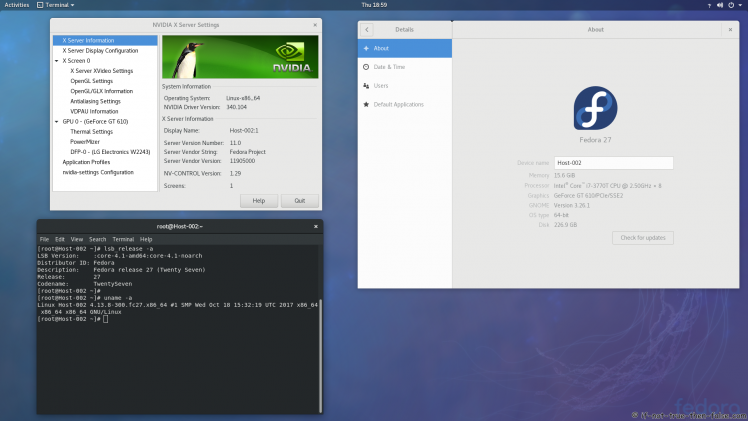 nVidia 340.104 drivers on Fedora 27 Gnome 3.26.1 with Kernel 4.13