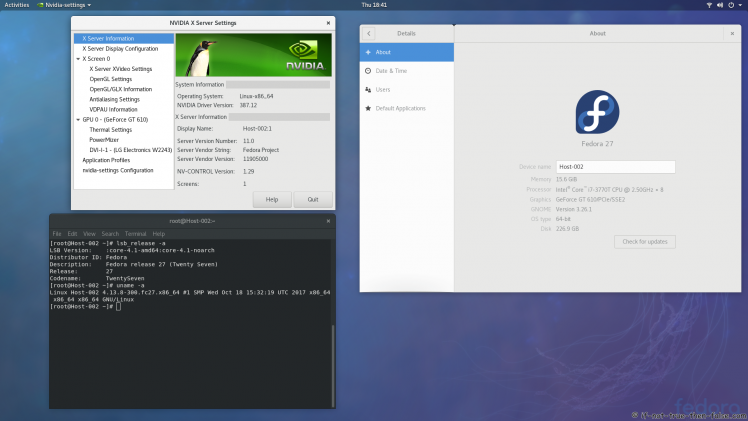 nVidia 387.12 drivers on Fedora 27 Gnome 3.26.1 with Kernel 4.13