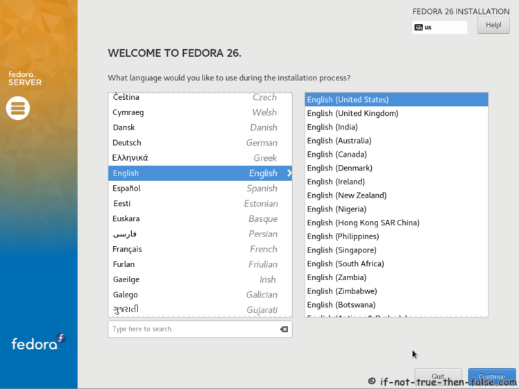 Fedora 26 Select Language
