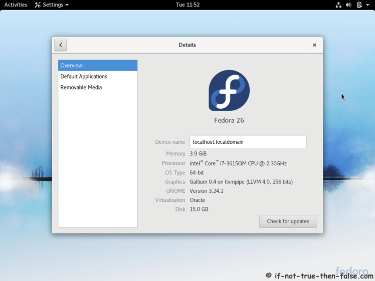 Fedora Upgrade 26 from 25 Gnome 3.24.2 Details
