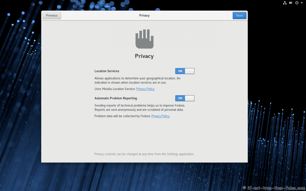 Fedora 28 Install Privacy