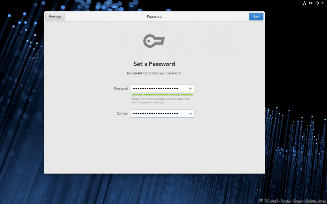 Fedora 28 Install Set a Password