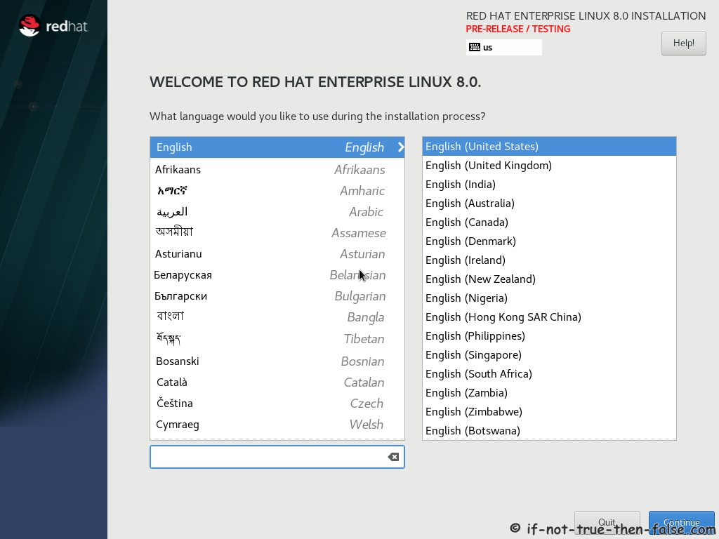 Red Hat RHEL 8 Install Select Language