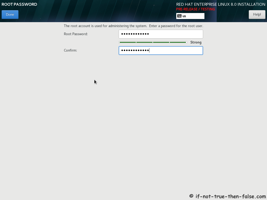 Red Hat RHEL 8 Install Setup root Password