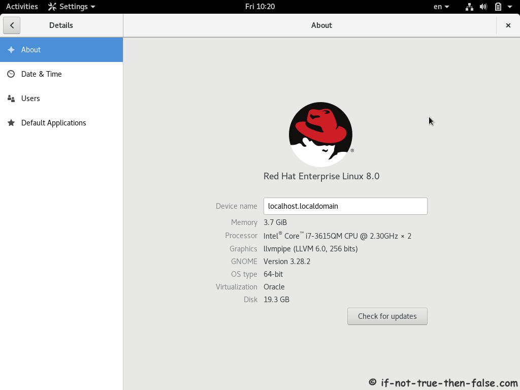 Red Hat RHEL 8 Install System Details