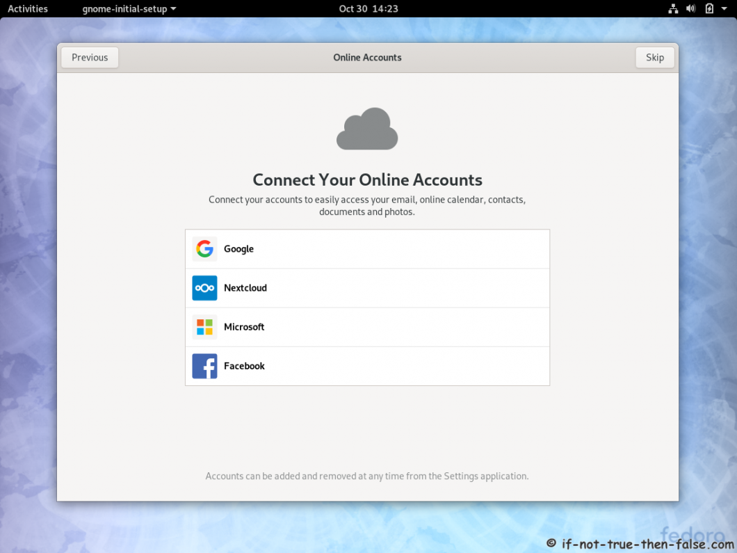 Fedora 31 Desktop Install - Online Accounts