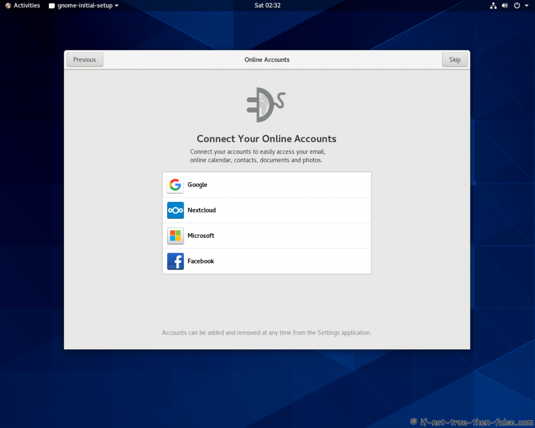 CentOS Stream 8 Gnome Initial Setup Online Accounts