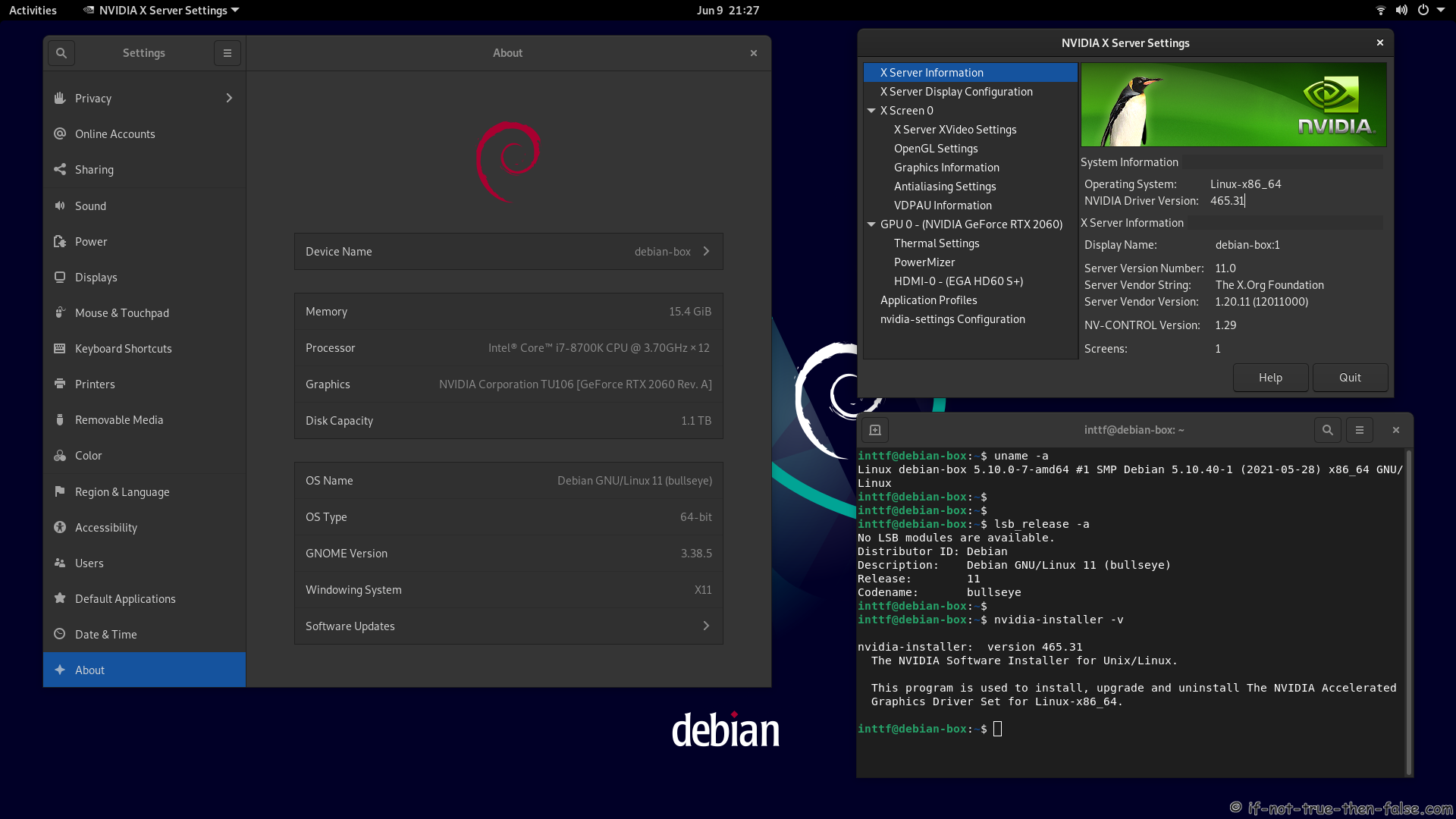 NVIDIA 465.31 Running on Debian Bullseye 11 Gnome 3.38.5