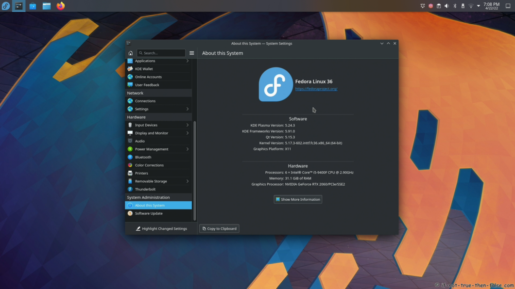 Fedora 36 KDE Desktop